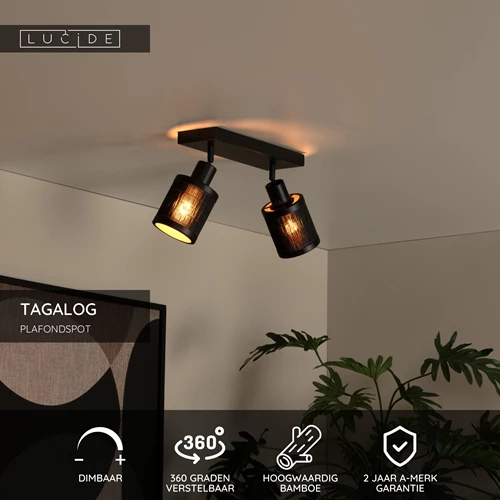 Lucide TAGALOG - Plafondspot - 2xE27 - Zwart - USP